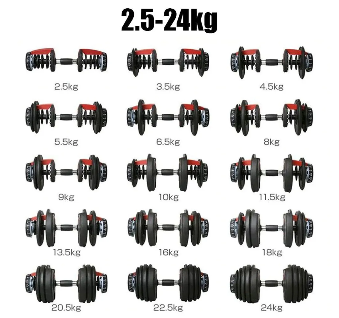 2x 24kg Adjustable Dumbbell Dumbbells Set Weight Plates Home Gym Fitness Exercise Equipment