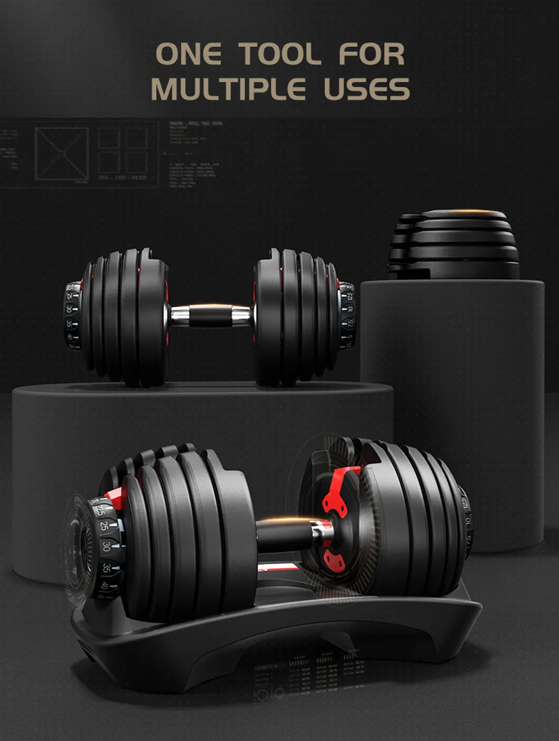 2x 24kg Adjustable Dumbbell Dumbbells Set Weight Plates Home Gym Fitness Exercise Equipment