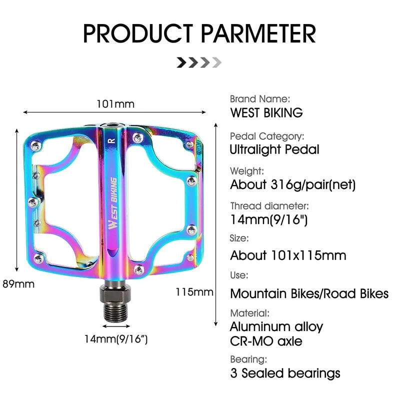 Bicycle Pedals 3 Bearings CNC Ultralight MTB Road Bike Part Colorful Anti-slip Flat BMX Pedals Cycling Accessories