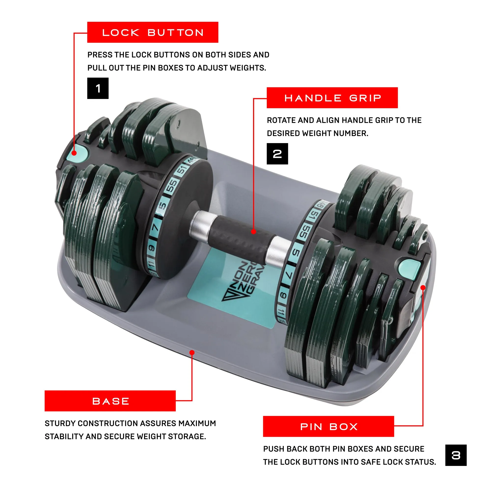 NonZero Gravity PowerDyne 55lbs Adjustable Dumbbell - Aspen (Single)