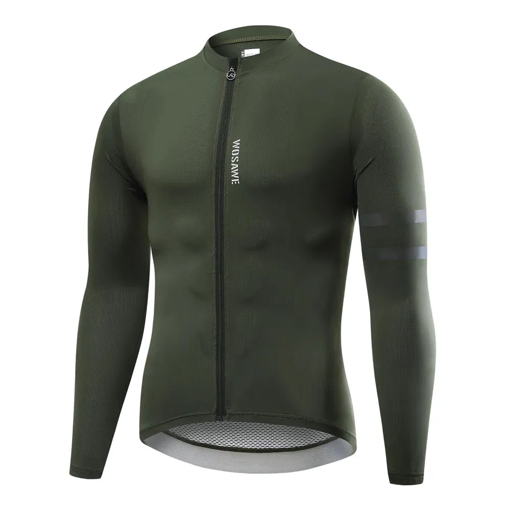 Reflective Jersey Spring Autumn Men's Cycling Jersey Long Sleeve Mtb Road Bike Shirt Breathable Seamless 3 Back Pockets