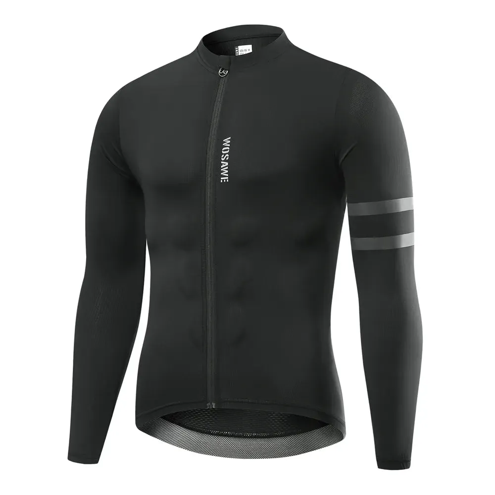 Reflective Jersey Spring Autumn Men's Cycling Jersey Long Sleeve Mtb Road Bike Shirt Breathable Seamless 3 Back Pockets