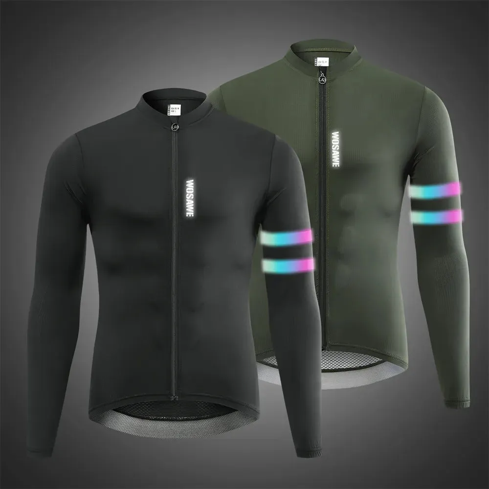 Reflective Jersey Spring Autumn Men's Cycling Jersey Long Sleeve Mtb Road Bike Shirt Breathable Seamless 3 Back Pockets