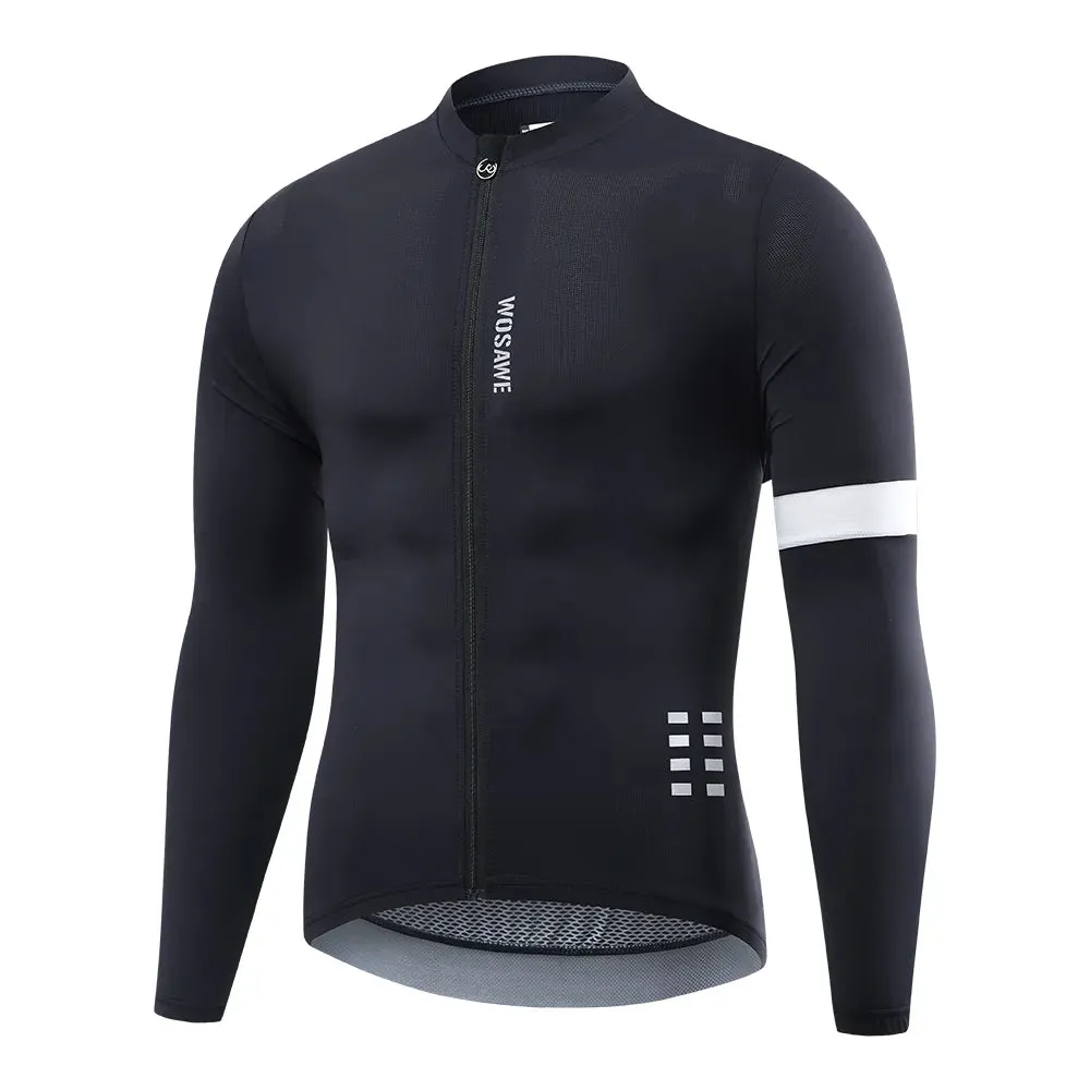 Reflective Jersey Spring Autumn Men's Cycling Jersey Long Sleeve Mtb Road Bike Shirt Breathable Seamless 3 Back Pockets