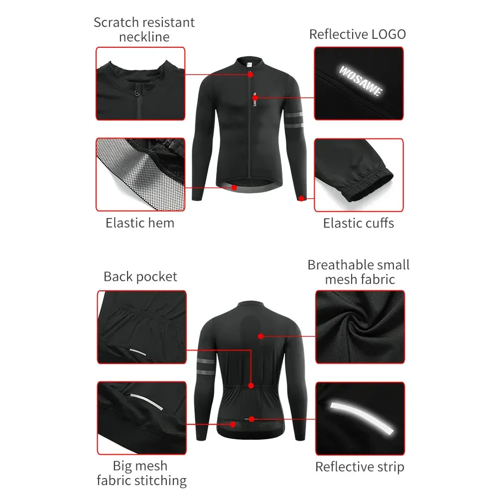 Reflective Jersey Spring Autumn Men's Cycling Jersey Long Sleeve Mtb Road Bike Shirt Breathable Seamless 3 Back Pockets