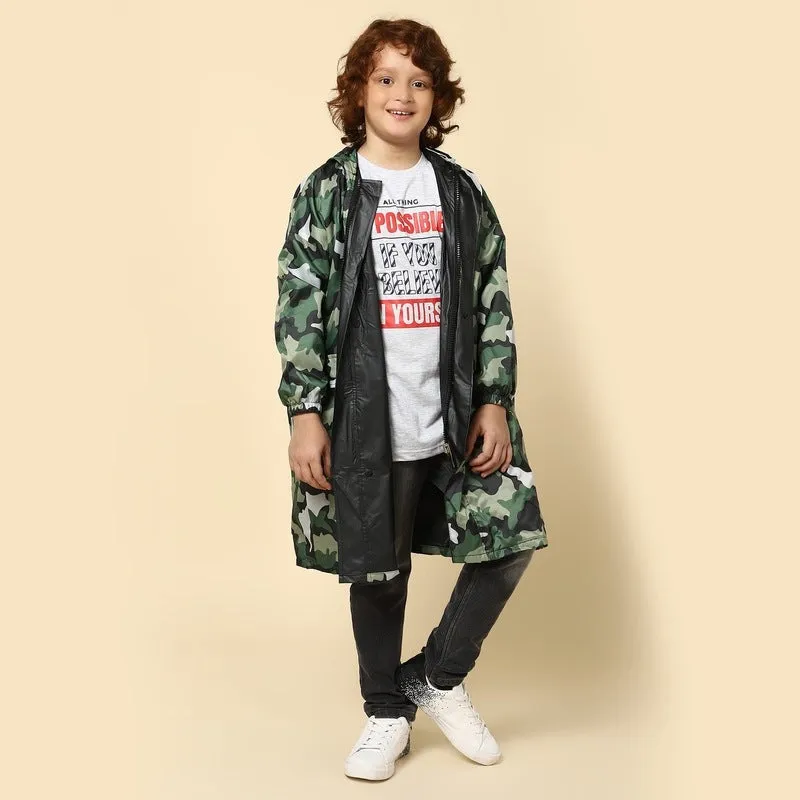 THE CLOWNFISH Archie Series Kids Waterproof PVC Longcoat with Adjustable Hood & Extra Space for Backpack/Schoolbag Holding. Plastic Pouch. Kid Age-4-5 years (Size-27-Peach)