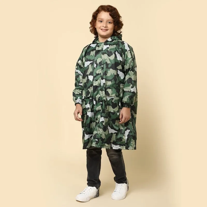 THE CLOWNFISH Archie Series Kids Waterproof PVC Longcoat with Adjustable Hood & Extra Space for Backpack/Schoolbag Holding. Plastic Pouch. Kid Age-4-5 years (Size-27-Peach)