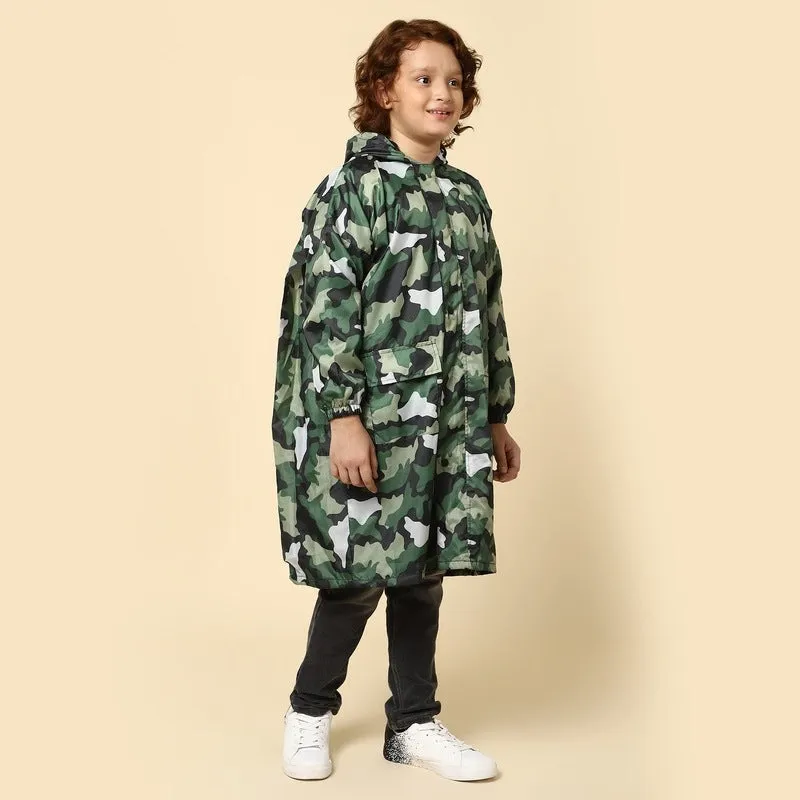 THE CLOWNFISH Archie Series Kids Waterproof PVC Longcoat with Adjustable Hood & Extra Space for Backpack/Schoolbag Holding. Plastic Pouch. Kid Age-4-5 years (Size-27-Peach)