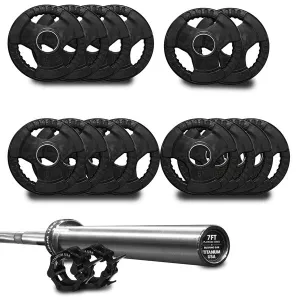 TITANIUM USA 190KG RUBBER COATED WEIGHT PLATE AND BARBELL PACKAGE