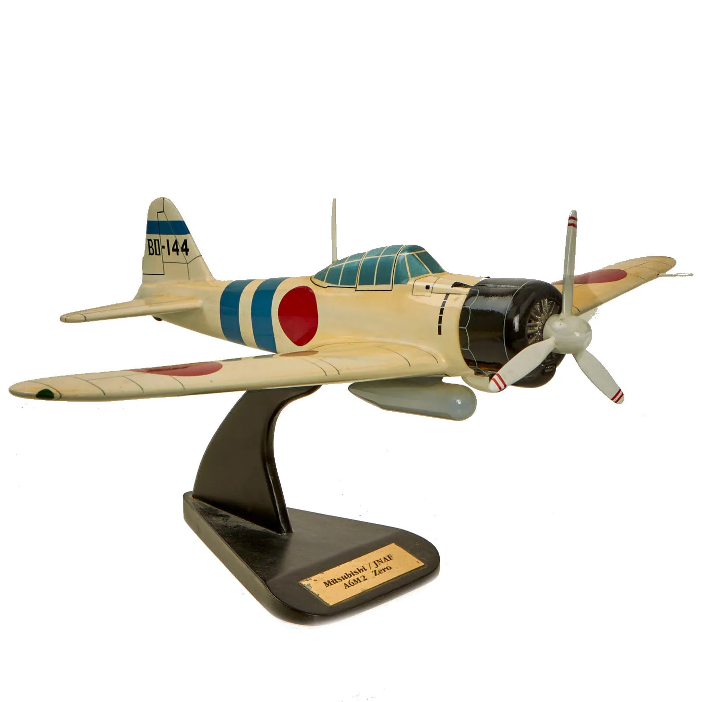 U.S. WWII Handcrafted Wood Aircraft Models of Japanese ZERO and T-6 Texan - 2 Items