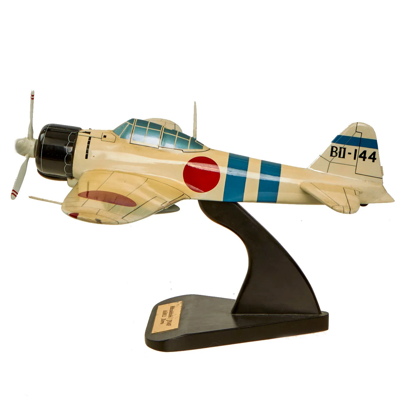 U.S. WWII Handcrafted Wood Aircraft Models of Japanese ZERO and T-6 Texan - 2 Items