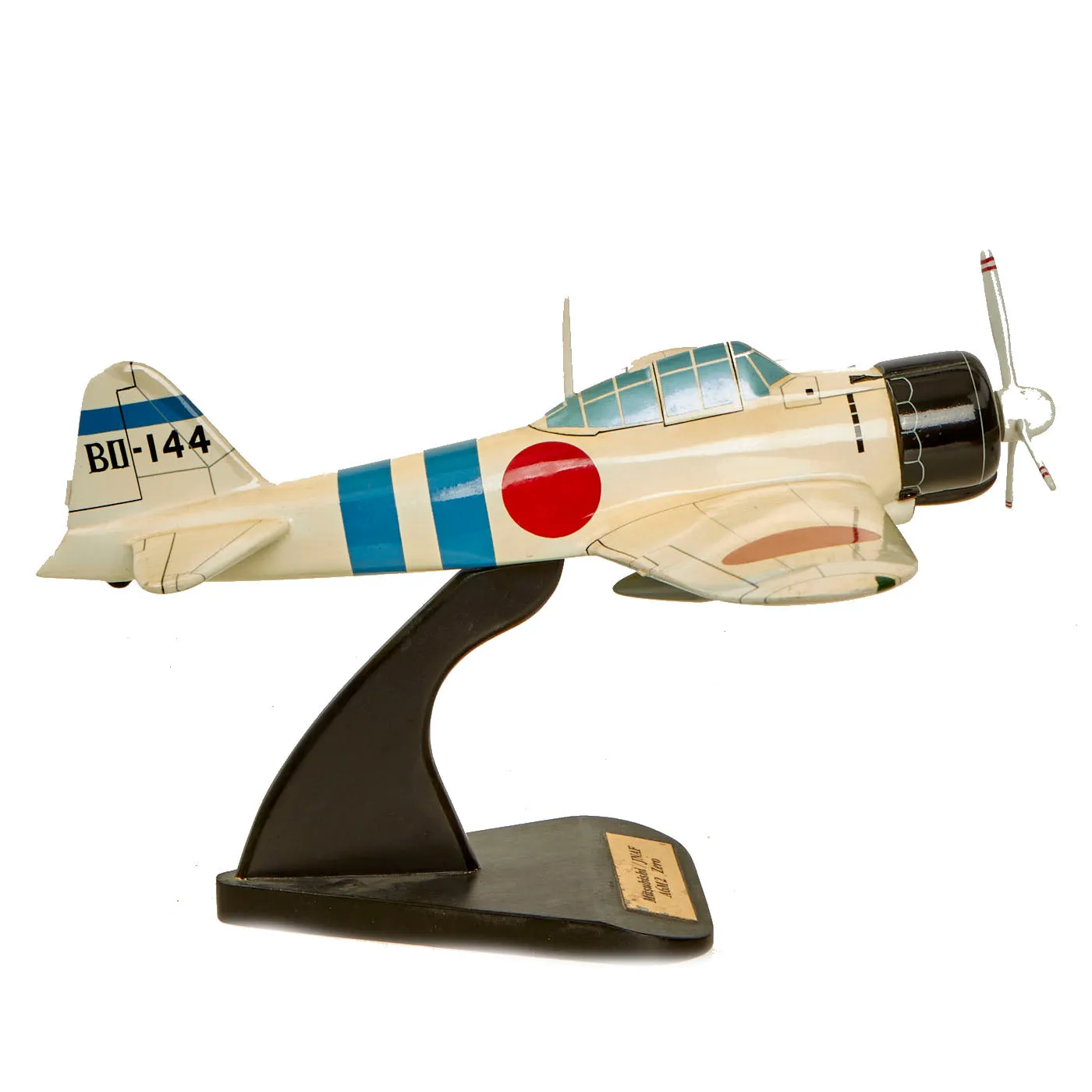 U.S. WWII Handcrafted Wood Aircraft Models of Japanese ZERO and T-6 Texan - 2 Items