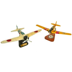 U.S. WWII Handcrafted Wood Aircraft Models of Japanese ZERO and T-6 Texan - 2 Items